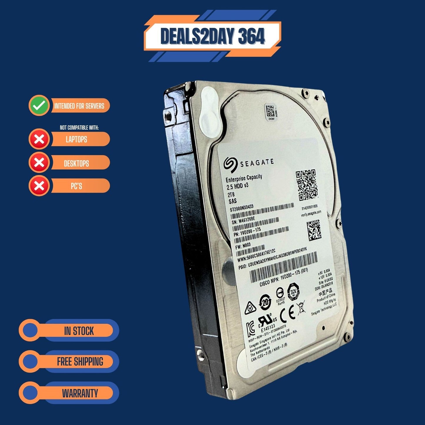 NEW Seagate ST2000NX0433 2TB 7200RPM 128MB SAS 12Gb/s 2.5" 15mm Enterprise HDD