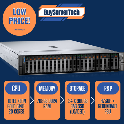 Dell PowerEdge R740XD | 2x Xeon Gold 6148 | 768GB RAM | 24TB SATA | H730P | R2
