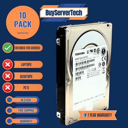 LOT OF 10 - Toshiba MBF2600RC 600GB 10K SAS 6Gb/s 2.5" Ent HDD 16MB Cache | 1YR