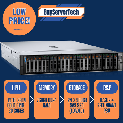 Dell PowerEdge R740XD | 2x Xeon Gold 6148 | 768GB RAM | 24TB SATA | H730P | R2