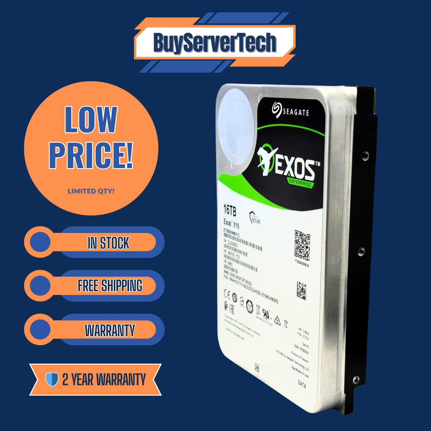 Seagate Exos X1 ST16000NM001G 16TB 7200RPM SATA 6Gb/s 256MB  3.5" HDD + 2Yr Warr