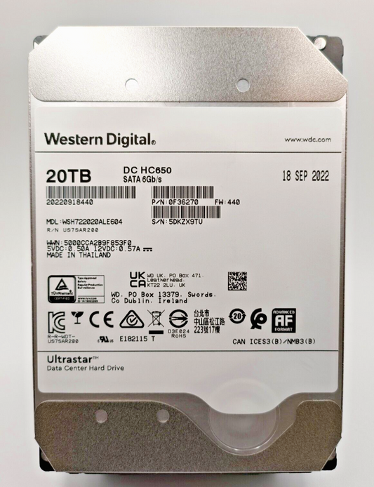WD DC HC650 20TB WSH722020ALE604 SATA 3.5in HDD