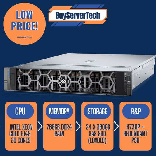 Dell PowerEdge R740XD | 2x Xeon Gold 6148 | 768GB RAM | 24TB SATA | H730P | R2