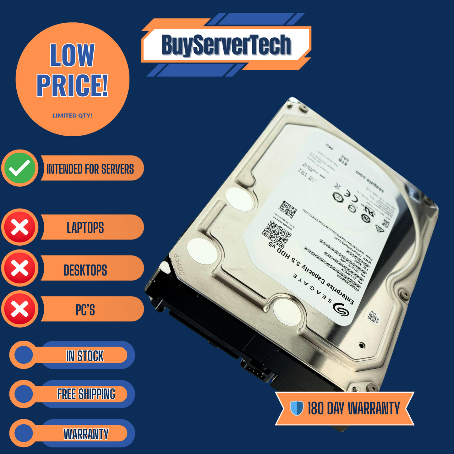 Seagate ST8000NM0065 8TB 7200RPM SAS 12Gbps 256MB 3.5" HDD | Grade A