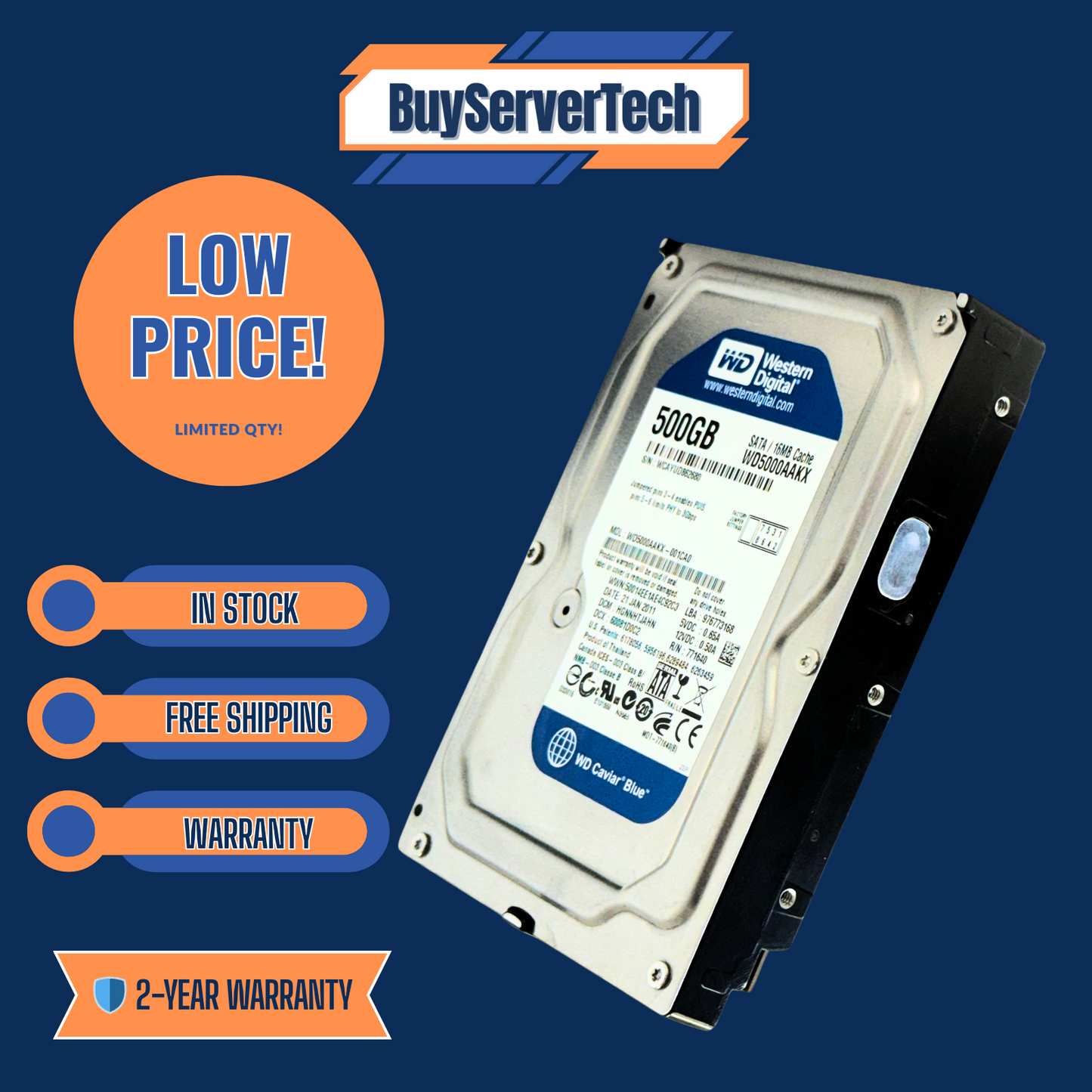 WD5000AAKX 500GB 7200RPM 3.5" SATA 6Gbps HDD | WD Caviar Blue | 2YR