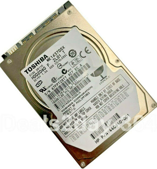  TOSHIBA 160 GB HDD 2.5" 8 MB 5400 RPM MK1637GSX SATA Drive