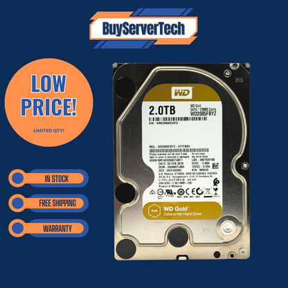 WD Gold WD2005FBYZ 2TB 7200RPM 3.5" SATA 6Gb/s Enterprise Hard Drive – 90-Day Warranty