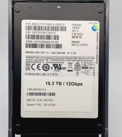 X670A NetApp 15.3TB 2.5" SAS 12Gbps SSD 108-00530 MZ-ILT15T0 MZILT15THMLA