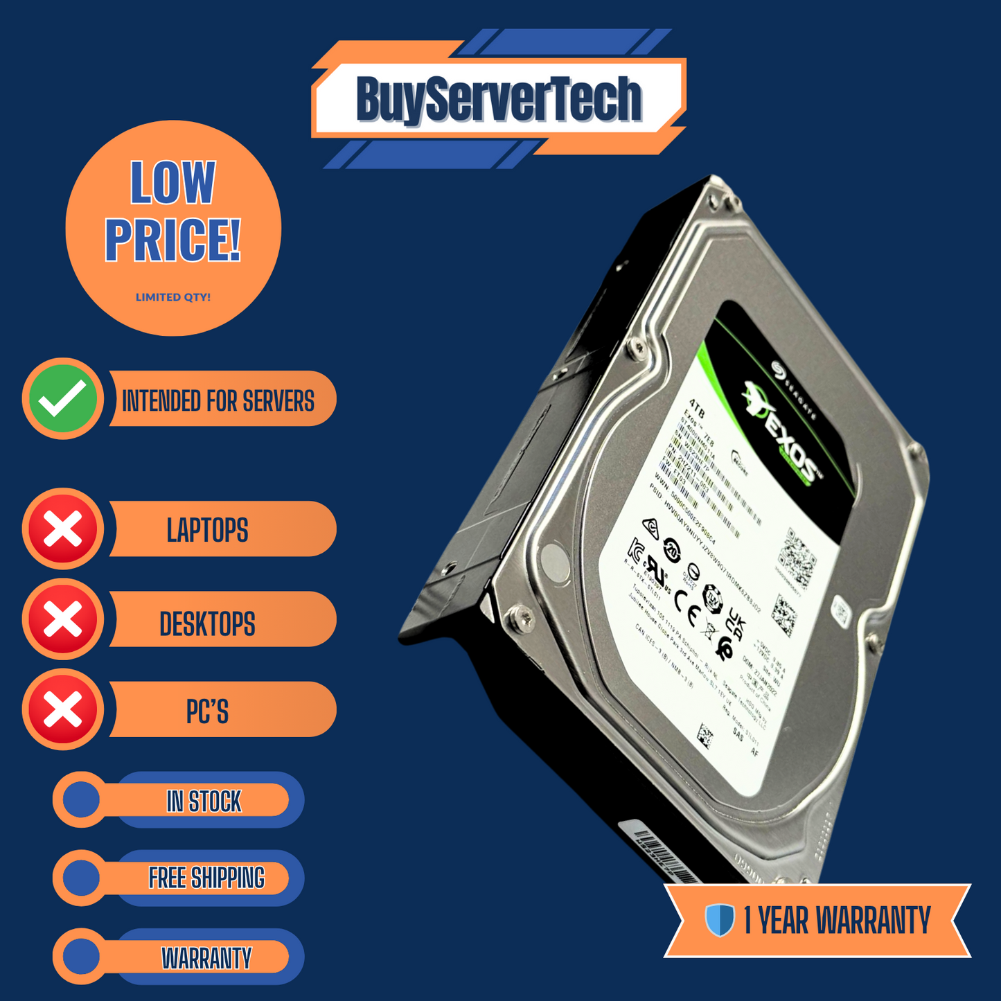 Seagate Exos 7E8 ST4000NM011A 4TB 7200RPM SAS 12Gb/s HDD | 256MB | SED | 1YR