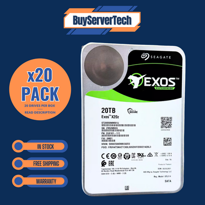 Lot of 20 Seagate Exos X20z 20TB ST20000NM001J 7.2k 3.5" SATA 6Gb/s SMR Ent HDD