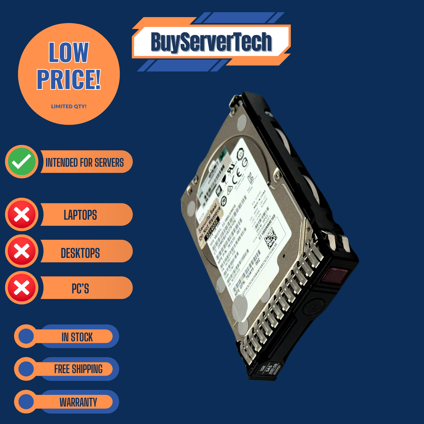 HPE 791034-B21 1.8TB 10K 12Gb/s SAS 2.5" HDD EG1800JEHMD | 791055-001 | 1YR