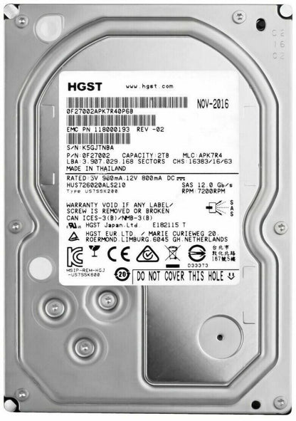HGST HUS726020ALS210 2TB 7.2K SAS 3.5" 12Gbps Hard Drive