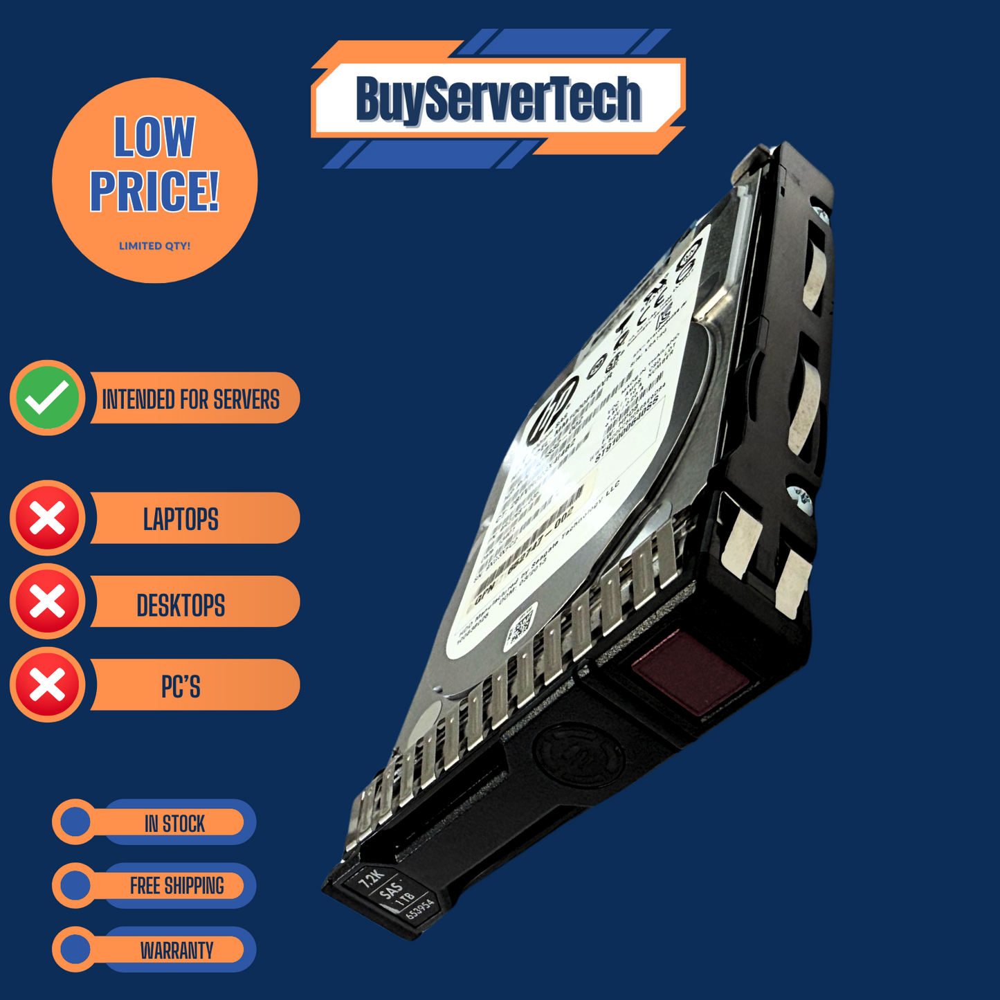 HP 1TB 6G SAS 7.2K SFF SC MDL G8 G9 HDD 652749-B21 653954-001 2.5 drive W/ Tray