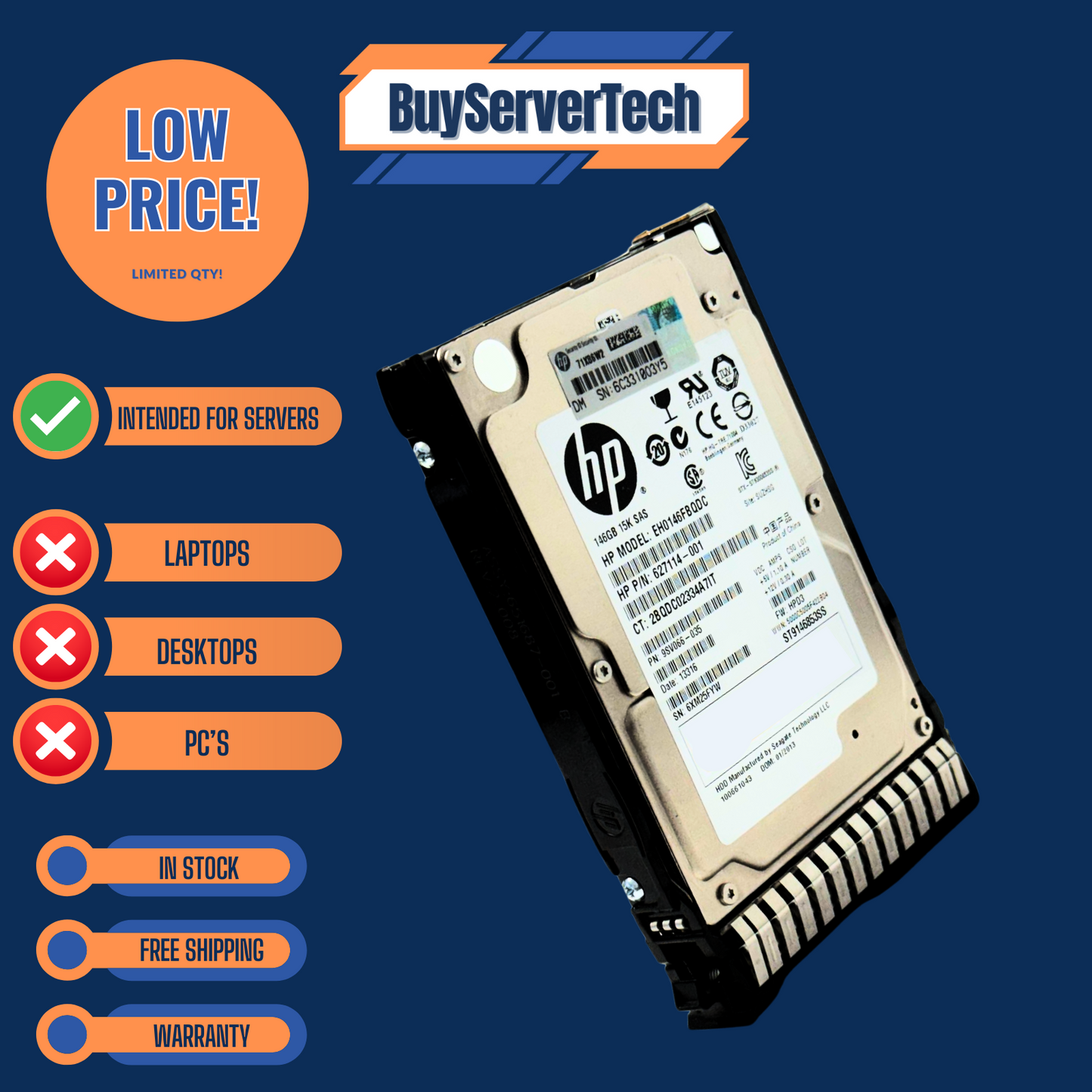 HP 652605-B21 146GB 15K SAS 6Gbps 2.5" HDD G8 G9 Enterprise 653950-001 | 0HRS