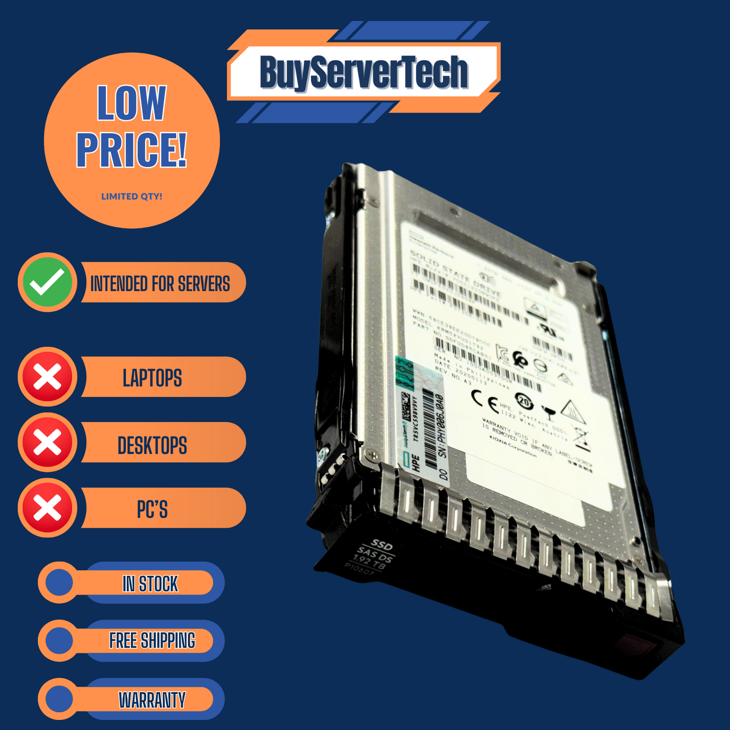 HPE P10454-B21 1.92TB SAS 12G 2.5" SSD | P10607-001 | SFF | Gen9 Gen10 | Wrrty