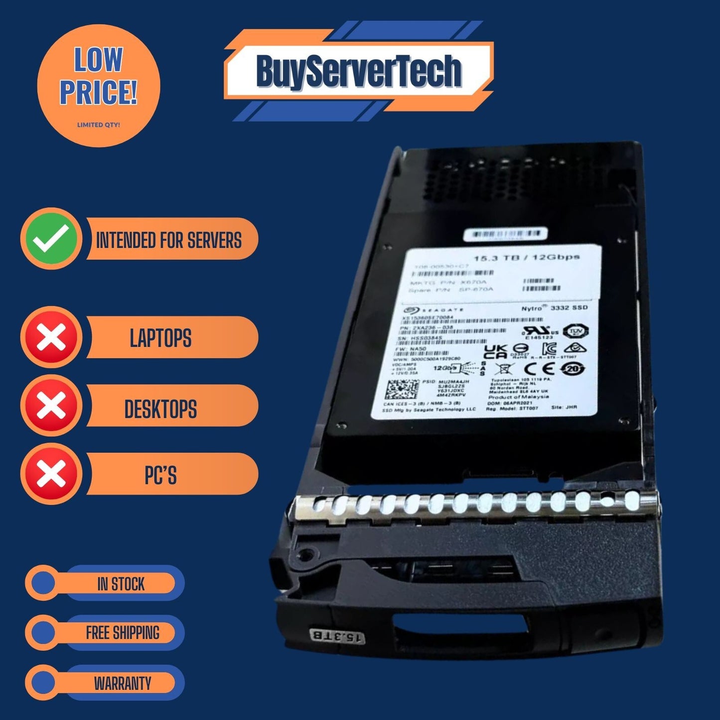 NetApp 15.36TB 2.5" SAS SSD 12Gbps X670A SP-670A Nytro 3332 Hot Swap + 1 Year Wa