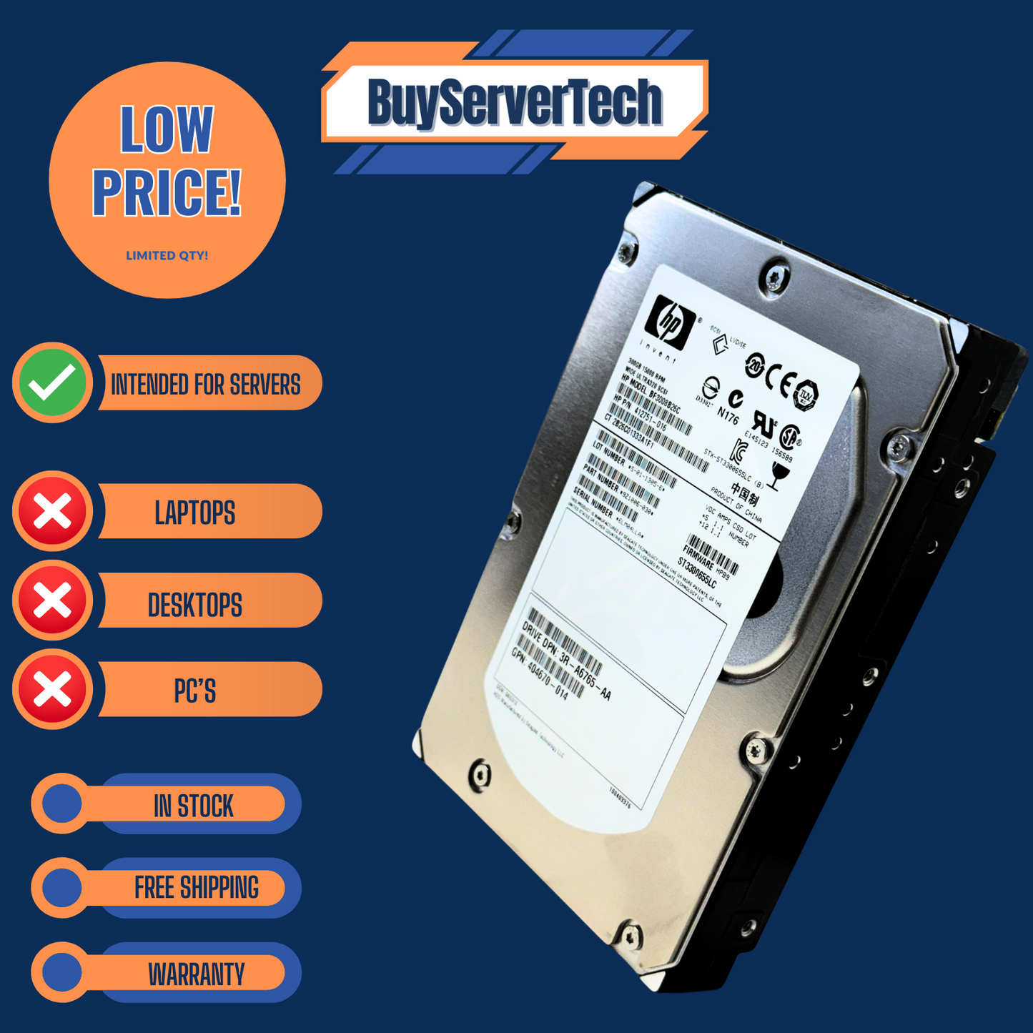 HP 412751-016 Seagate ST3300655LC 300GB 15K U320 SCSI 80-Pin 3.5" HDD  | 1YR