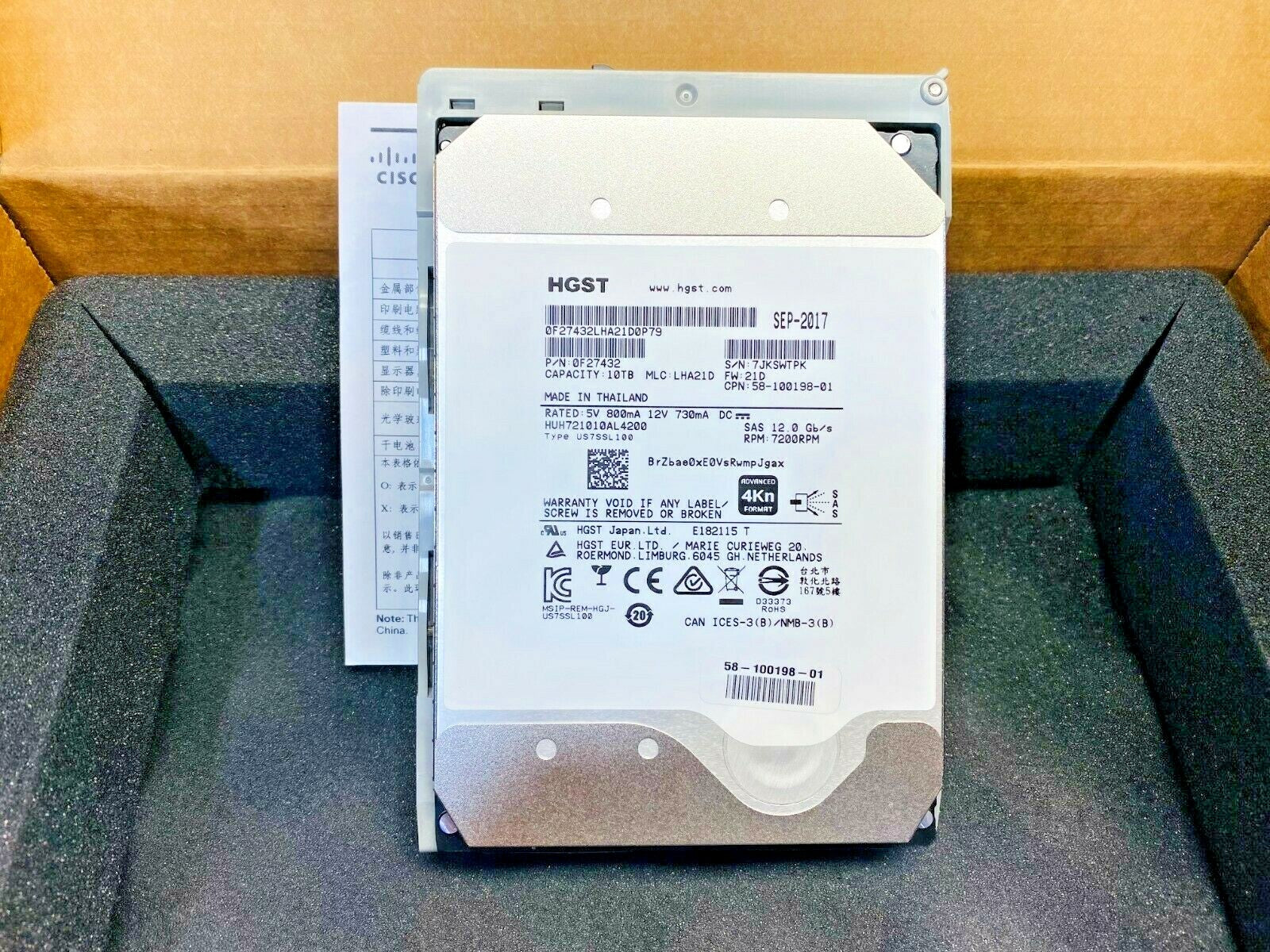UCSC-C3X60-10TB Cisco 10TB 7.2K 12Gbps 4Kn SAS 3.5' HDD w/tray 58-100198-01