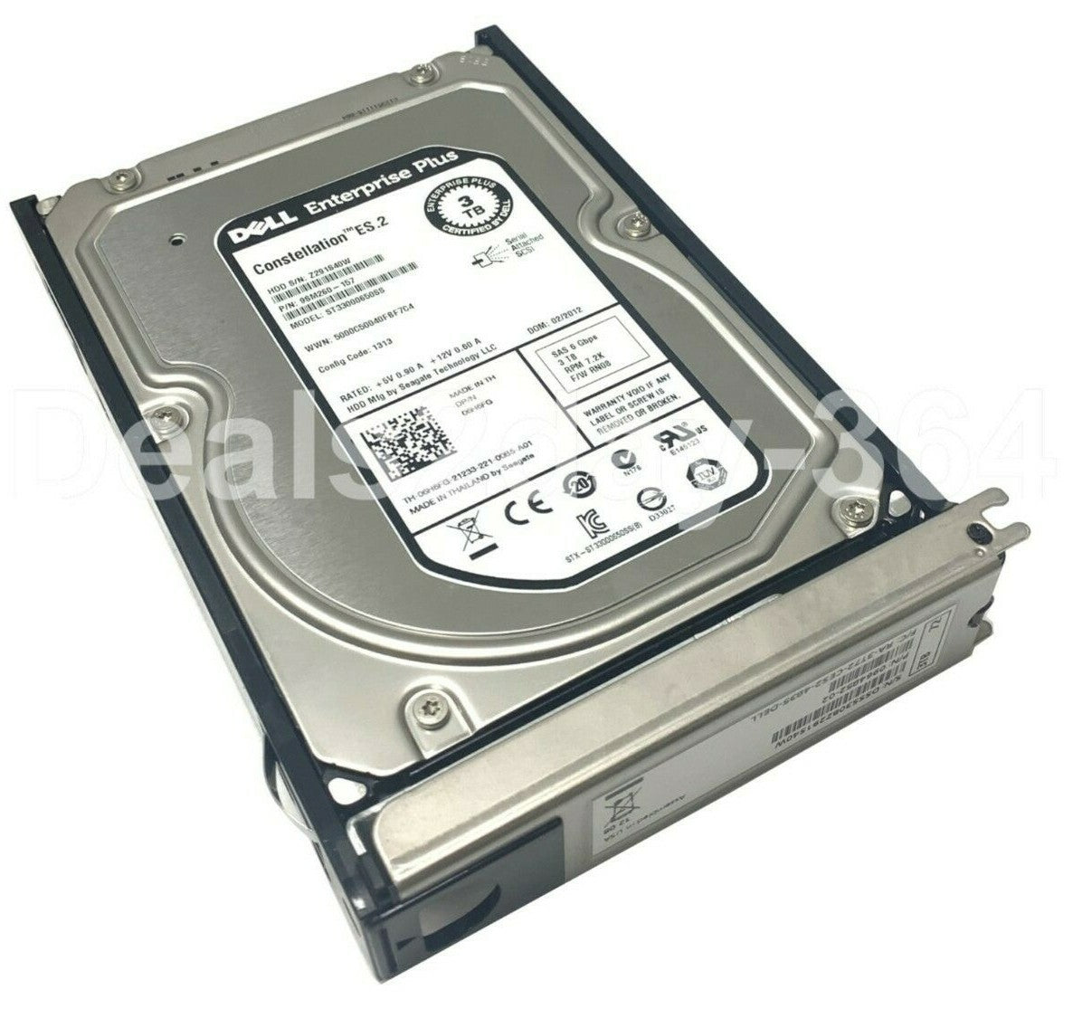 Dell 6H6FG ST33000650SS Constellation ES.2 3.5in 3TB 7200RPM SAS HDD With Caddy