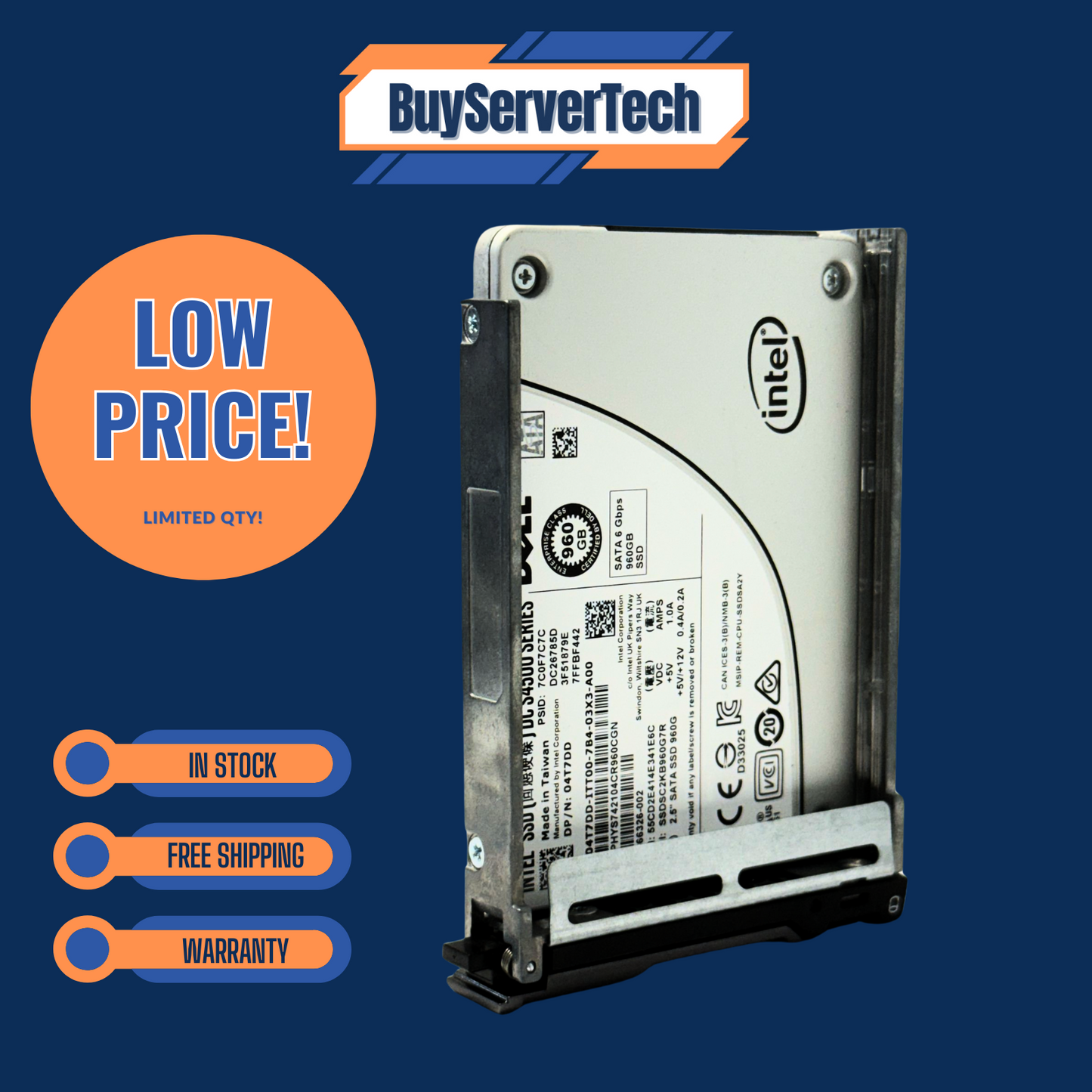 Dell DC S4500 04T7DD 960GB SATA 6Gbps 2.5" SSD | Dell Tray |  4T7DD