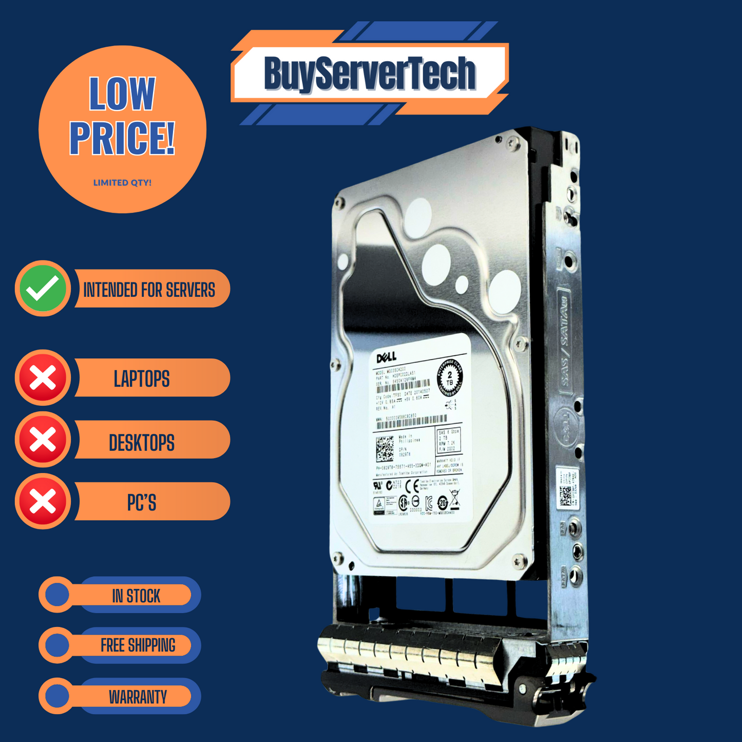 Dell 829T8 2TB 7.2K RPM 3.5" SAS 6Gb/s Enterprise HDD 0829T8 | Verified | 1YR