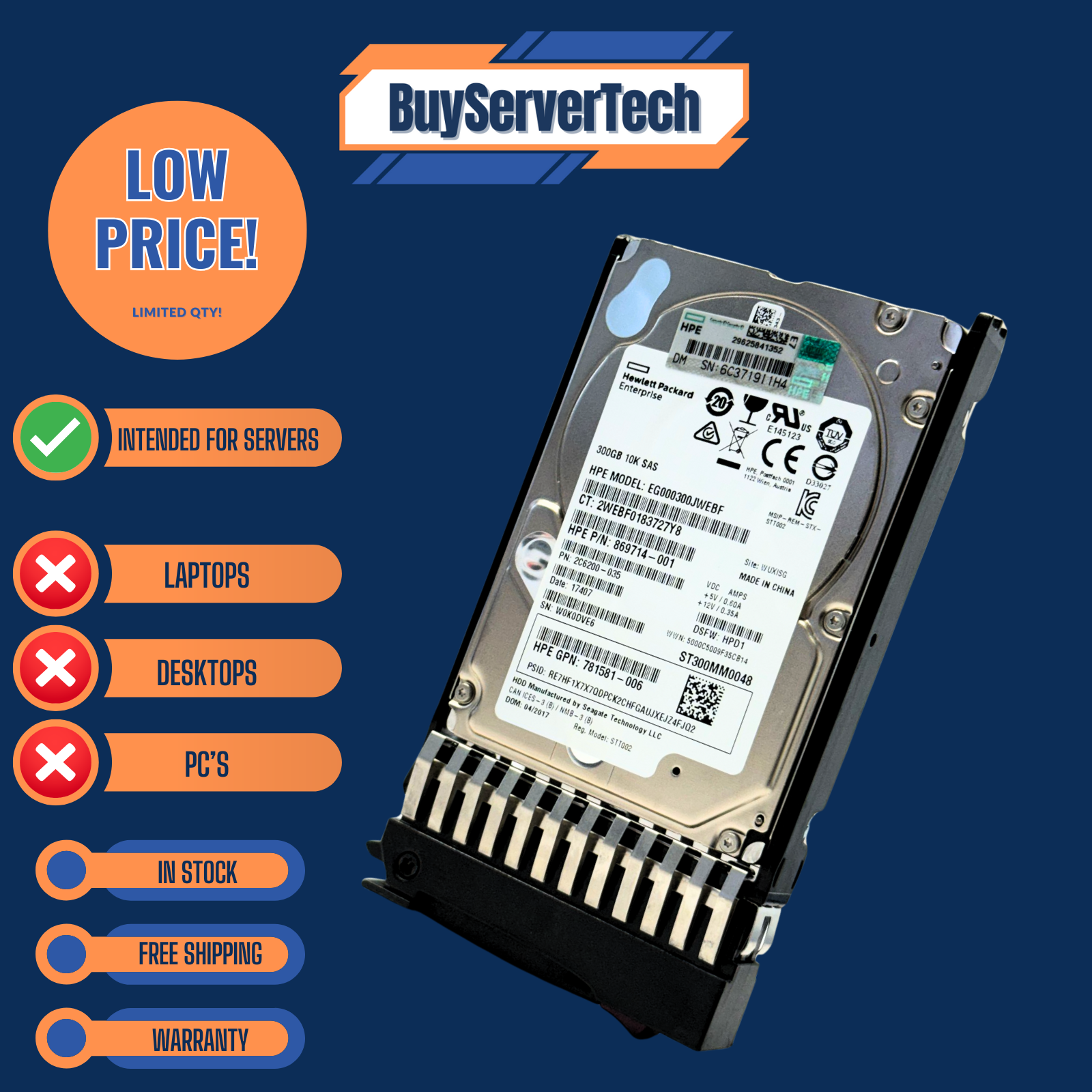 HPE 785071-B21 300GB 10K SAS 12Gbps 2.5" HDD | NEW | 785412-001 | SFF | 1YR