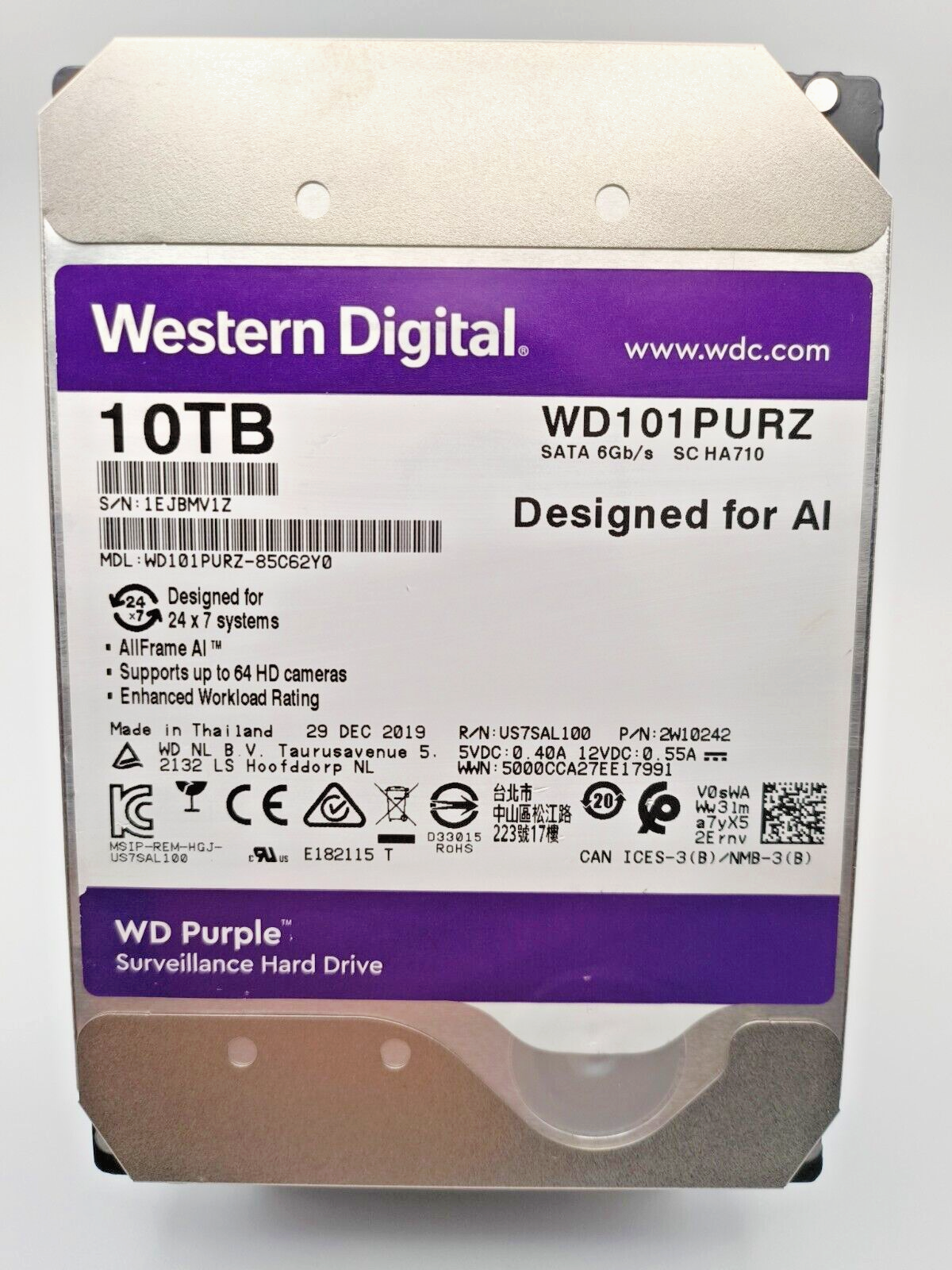 Western Digital WD101PURZ 10TB 7200RPM Cache Hard Drive
