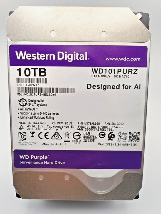 Western Digital WD101PURZ 10TB 7200RPM Cache Hard Drive
