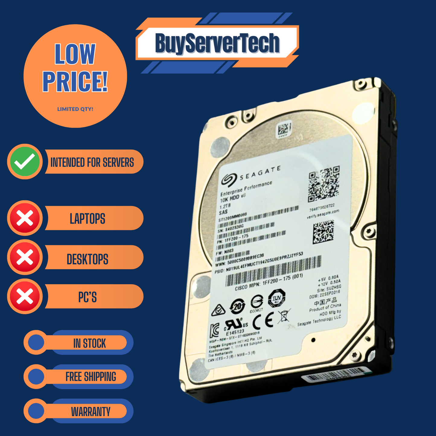 Seagate ST1200MM0088 1.2TB 10K SAS 12Gbps 2.5" HDD | 128MB | 512n | 1YR Warranty