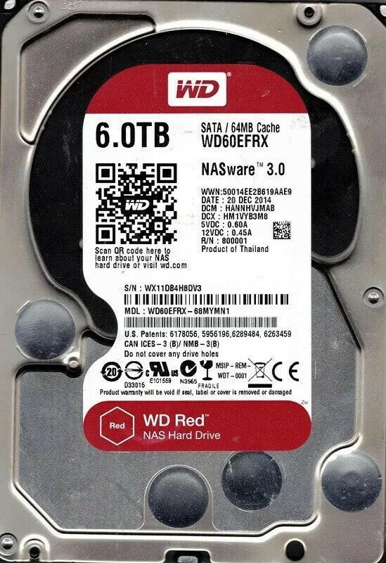 Western Digital WD60EFRX RECERT 6Tb Intellipower Sata 6.0 Gb/S 64Mb Hard Drive