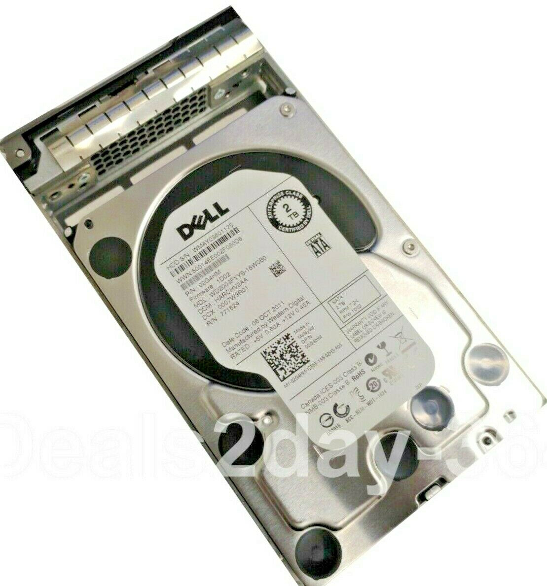 Dell 2G4HM 02G4HM 2TB 7.2K RPM 3Gb/s 3.5" SATA Hard Drive W/TRAY