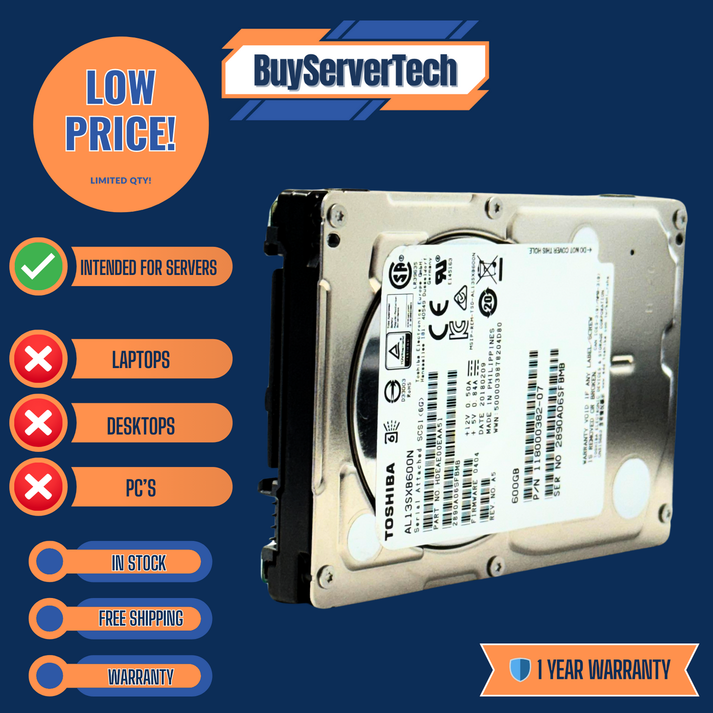 Toshiba AL13SXB600N 600GB 15K SAS 12Gb/s 2.5" HDD | Enterprise - 1 Year warranty
