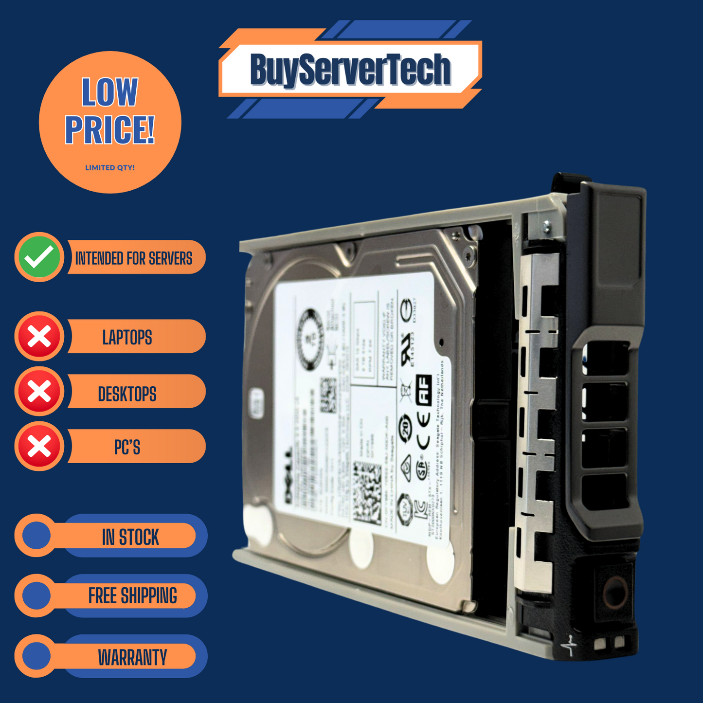 Dell XY986 2TB 7.2K 12Gb/s 2.5" SAS HDD ST2000NX0273 128MB ENT Server Drive Tray