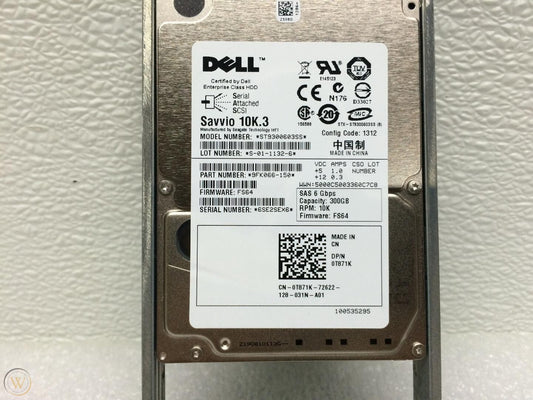 Dell  T871K 0T871K 300GB 10K 2.5in SFF SAS Drive  W/ Caddy Tray not for laptop