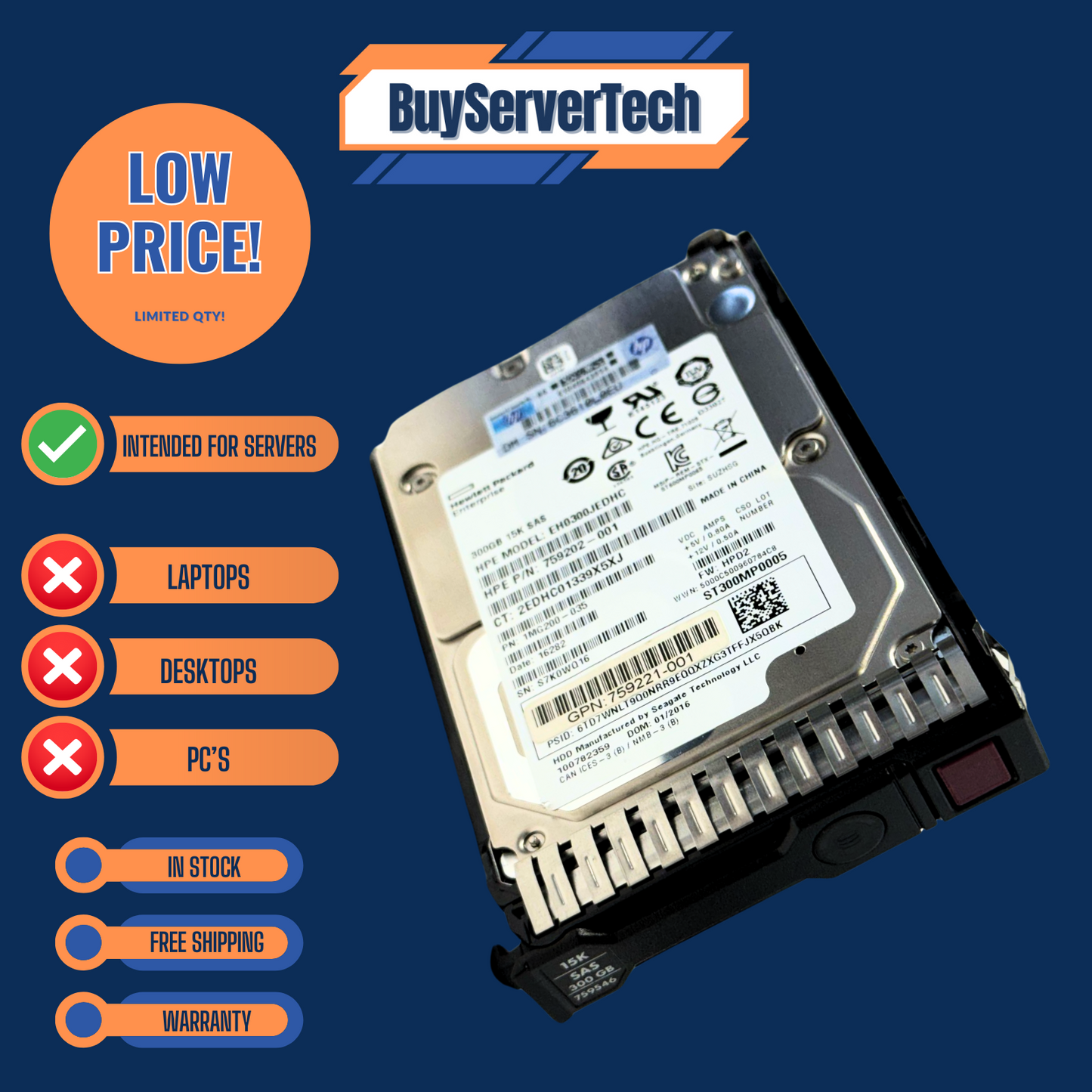 HP 652611-B21 300GB 15K 2.5" SAS 6G SFF HDD 653960-001 + Caddy G8 G9 1YR WTY
