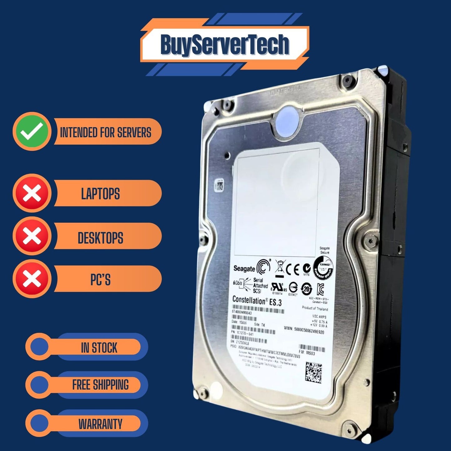Seagate ST4000NM0043 4TB 7200RPM 128MB SAS 6Gb/s 3.5" Enterprise HDD SED