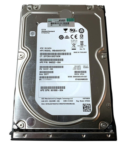861683-B21 HPE 4TB SATA 6G 7.2K LFF LP DS HDD
