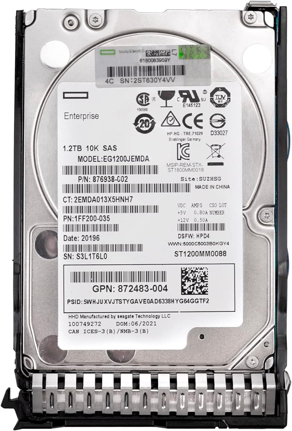 872479-B21 For HPE 1.2TB SAS 12G 10K 2.5 HDD SFF SC DS ENT 872737-001 872285-002