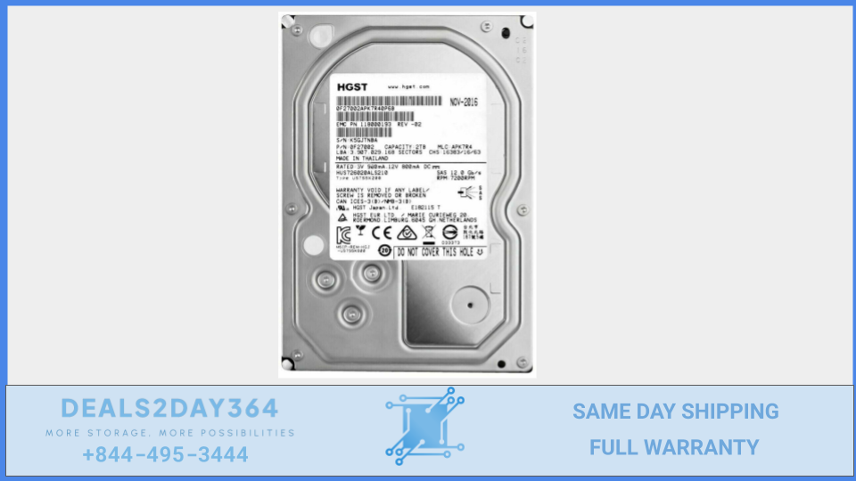 HGST HUS726020ALS210 2TB 7.2K SAS 3.5" 12Gbps Hard Drive ZERO HOURS