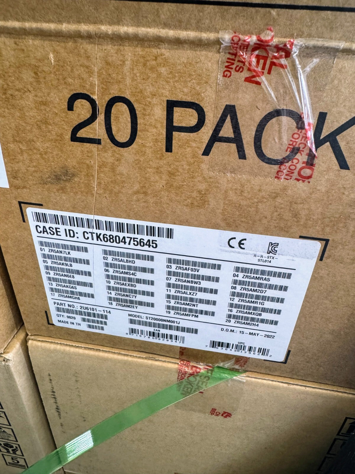 Lot of 20 Seagate Exos X20z 20TB ST20000NM001J 7.2k 3.5" SATA 6Gb/s SMR Ent HDD