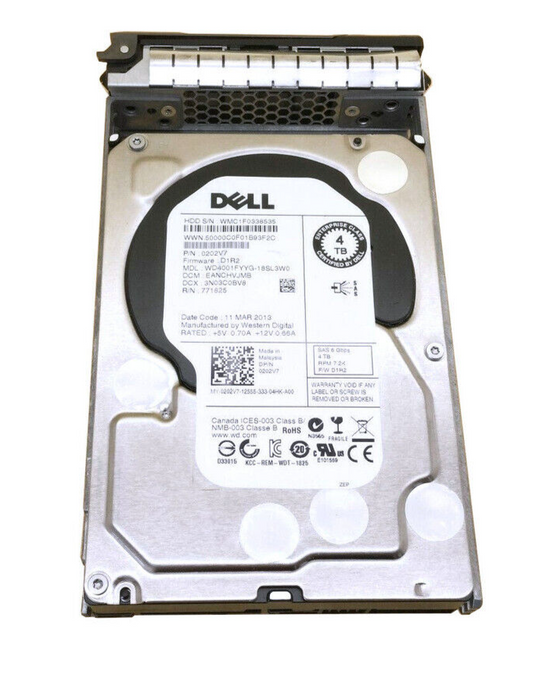 Dell Original 202V7 0202V7 4TB 7.2K 6Gb/s 3.5" SAS SERVER HDD Hard Drive W/Cad