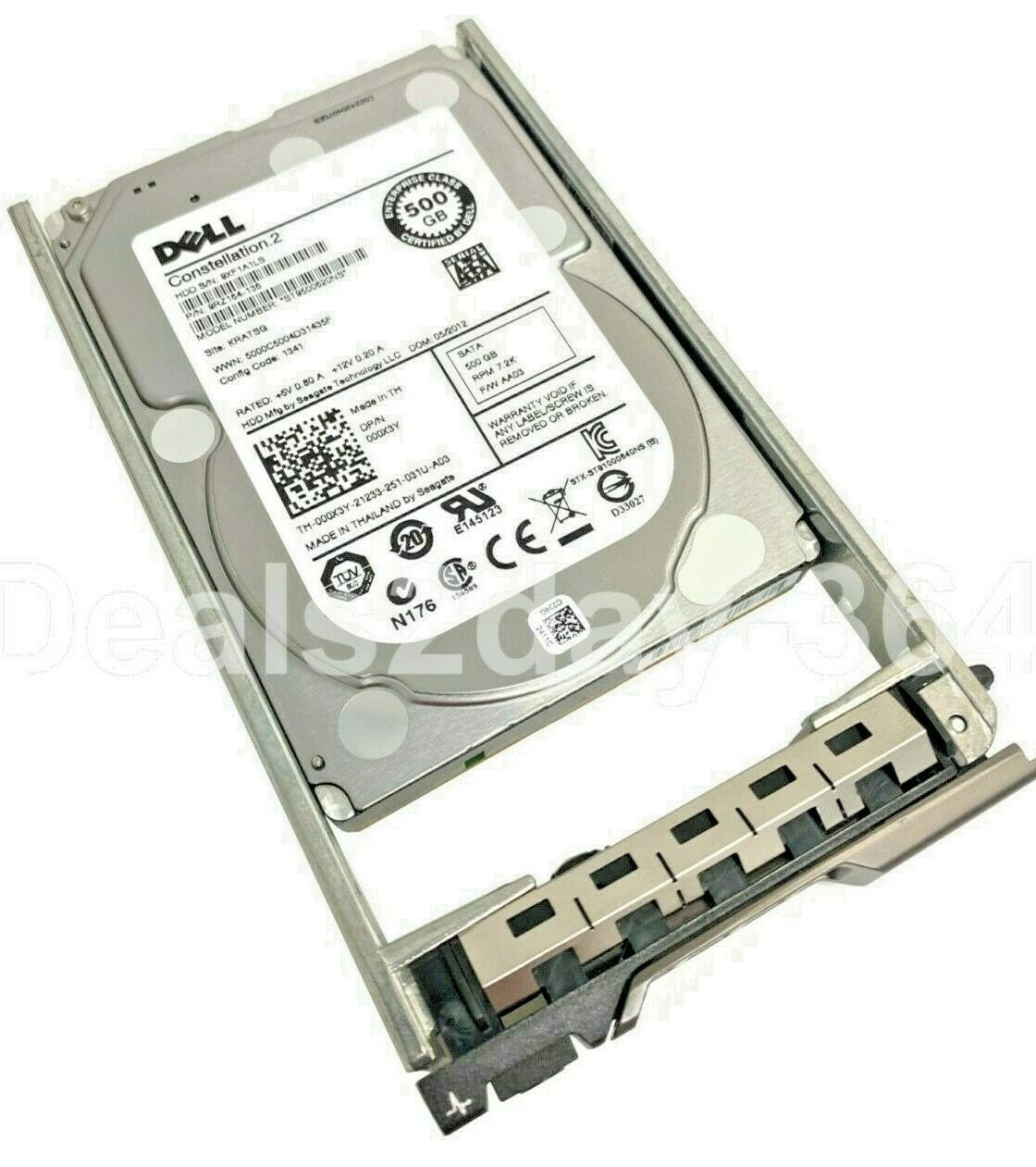 00X3Y DELL 000X3Y 500GB 7.2K SATA 2.5 6Gb/s HDD ST9500620NS Server ONLY W/CADDY