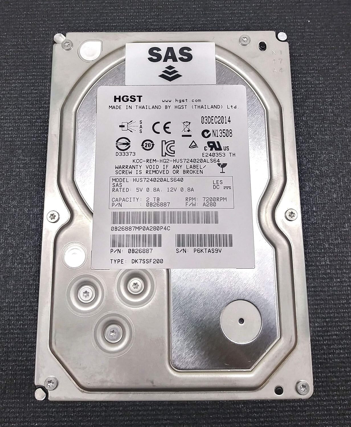 HGST - HUS724020ALS640 - DK7SSF200 - 3.5" 2TB 7.2k SAS HDD