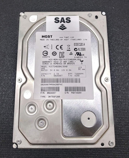 HGST - HUS724020ALS640 - DK7SSF200 - 3.5" 2TB 7.2k SAS HDD