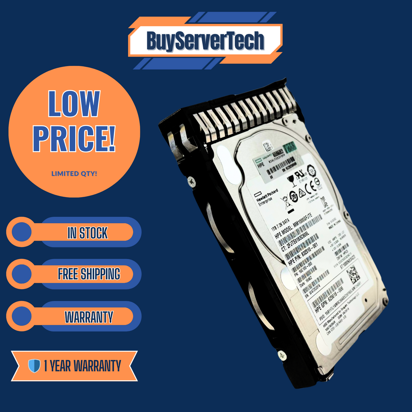 HP 832510-001 1TB 7.2K SATA 6Gb/s 2.5" HDD DL360 DL380 G8 G9 G10 Servers | 1YR