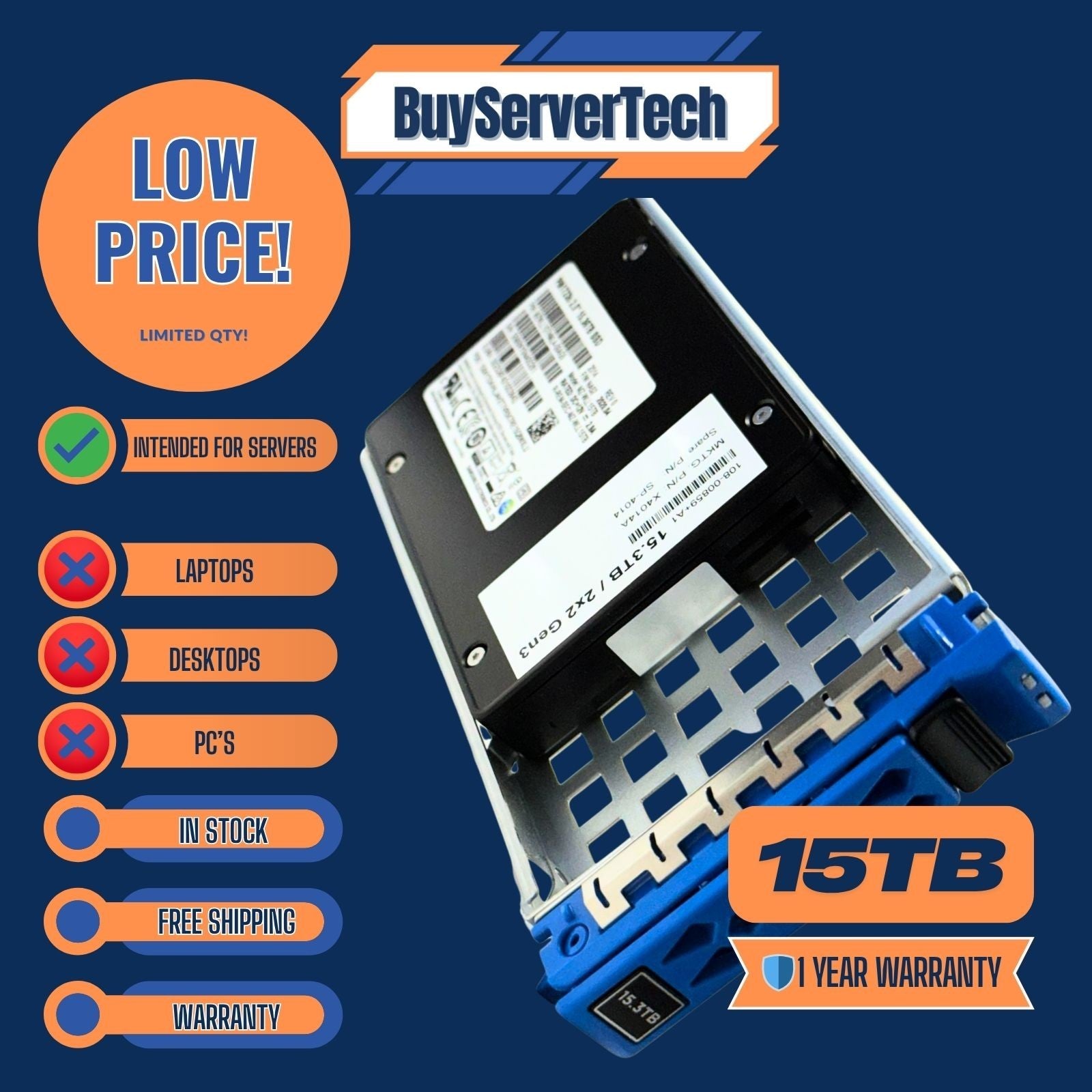 NetApp X4014A 15.3TB NVMe SSD | PM1723b | A250 A800 NS224 |  1-Year Warranty