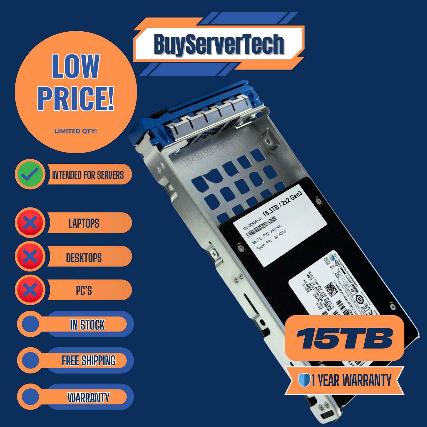 NetApp X4014A 15.3TB NVMe SSD | PM1723b | A250 A800 NS224 |  1-Year Warranty