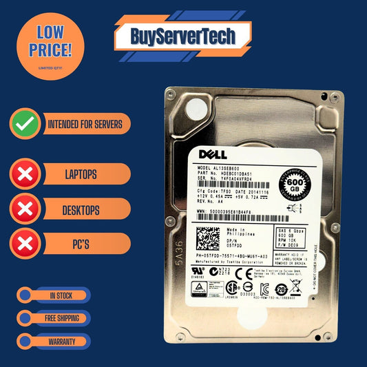 Dell 05TFDD  600GB 10K RPM 6G 2.5" SAS SFF  5TFDD Enterprise HDD | New