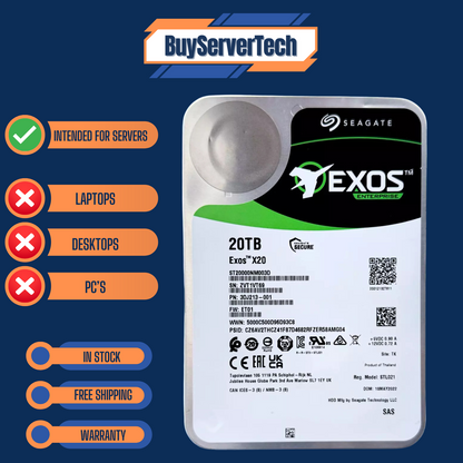 Seagate Exos X20 ST20000NM003D 20TB 7200RPM 12Gb/s SAS 3.5" Enterprise HDD