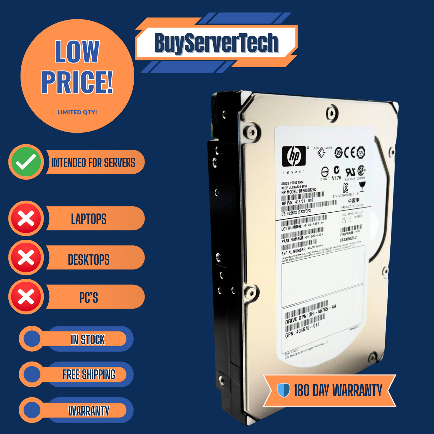 HP 412751-016 300GB 15K U320 HDD  411089-B22 411261-001 3R-A6765-AA | Warranty